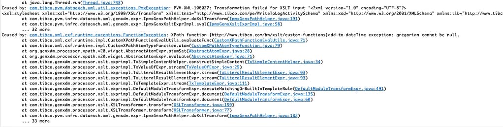 Solution for Transformation failed for XSLT input in BusinessWorks 20 Solution for Transformation failed for XSLT input in BusinessWorks