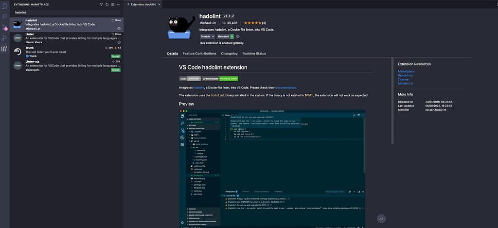 Hadolint: Mejores prácticas para tus Dockerfiles en 3 modelos diferentes 9 Extensión de Hadolint para VS Code