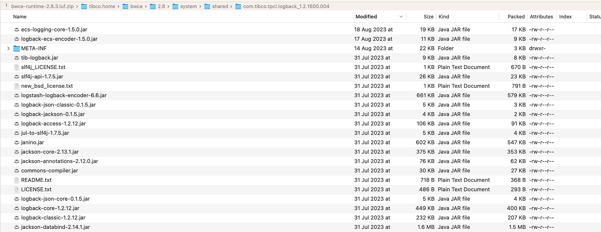 BW ECS Logging: Ubicación del JAR