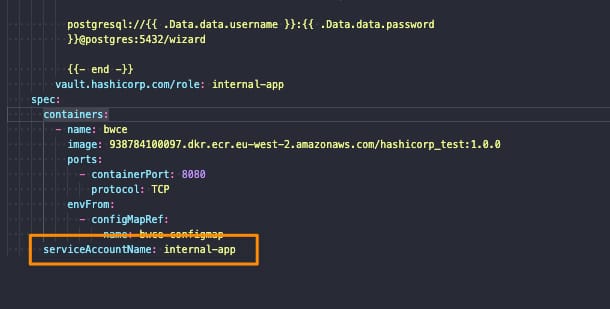 Inject Secrets In Pods: Service Account Name definition