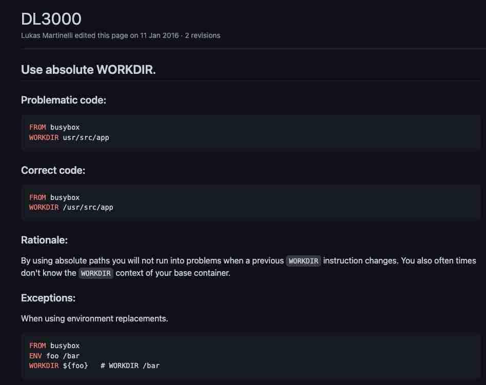 Hadolint GitHub Wiki page