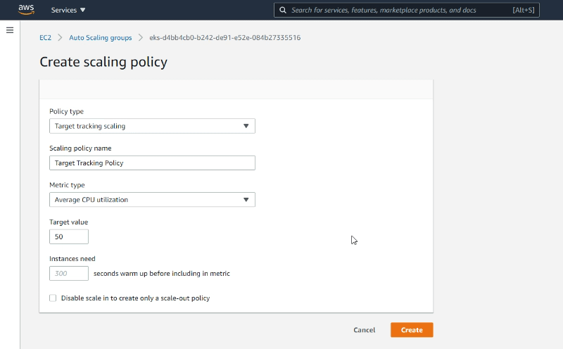 Autoscaling policy creation dialog