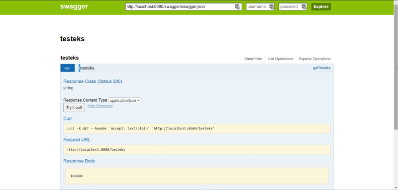 Swagger UI tester for the Kubernetes sample application
